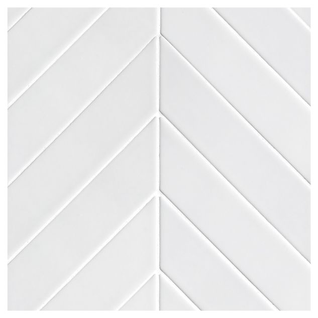 The Cezanne Ceramics Chevron 2" x 8" mosaic in Bluey Gray with a gloss finish.