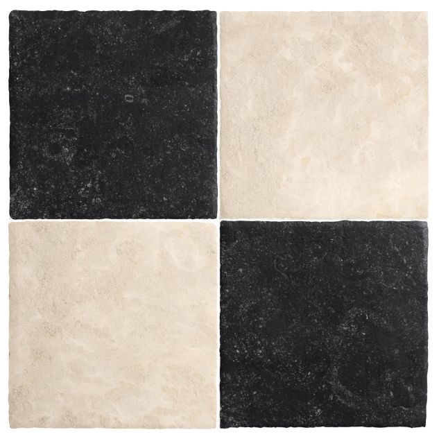 Chateau Lyon 8" x 8" checkerboard in Barley Beige and Belgian Bluestone limestone in a Historique finish.