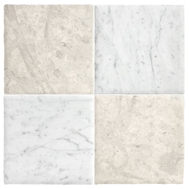 Chateau Lyon 8" x 8" checkerboard in Italian Carrara Light Select marble and Tunisian Grey limestone in a Historique finish.