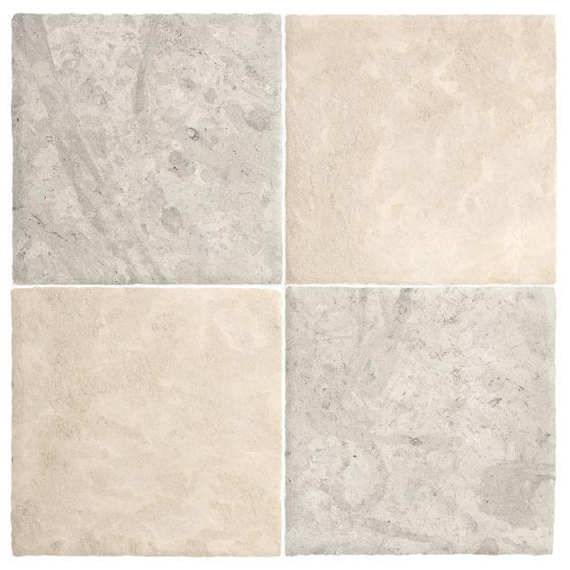 Chateau Lyon 8" x 8" checkerboard in Barley Beige and Tunisian Grey limestone with a Historique finish.