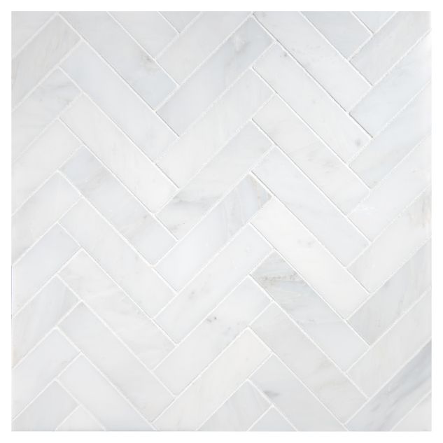 A field of the 1" x 4" Herringbone Grande mosaic in honed Asian Carrara Ultra Premium marble. 